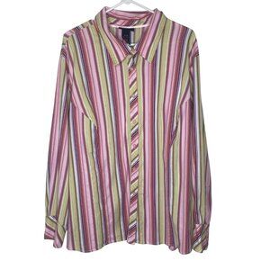 Lane Bryant Tunic  Top  Womens 26/28  Striped Button-Up Long Sleeve Cotton Blend